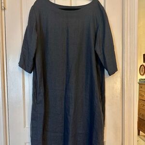 Not Perfect Linen January Dress in Dark Gray Blue